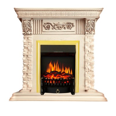 Каминокомплект Royal Flame Luxemburg (каменный) - Сланец/Cлоновая кость патина очаг Fobos FX Brass