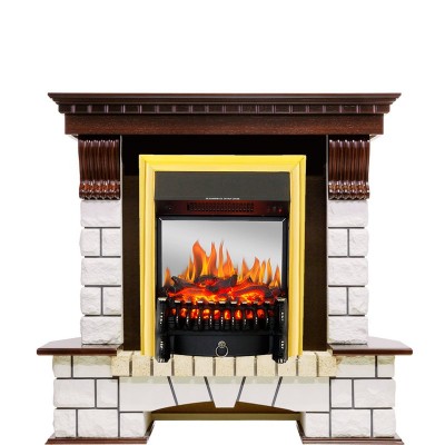 Каминокомплект Royal Flame Pierre Luxe угловой - Темный дуб / Белый с очагом Fobos FX M Brass