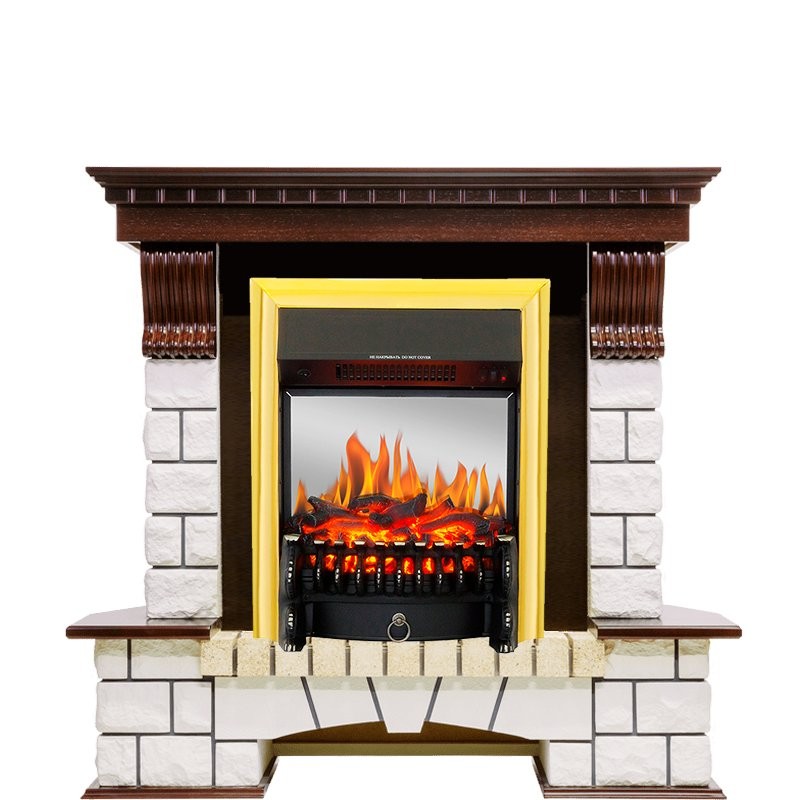 Каминокомплект Royal Flame Pierre Luxe угловой - Темный дуб / Белый с очагом Fobos FX M Brass
