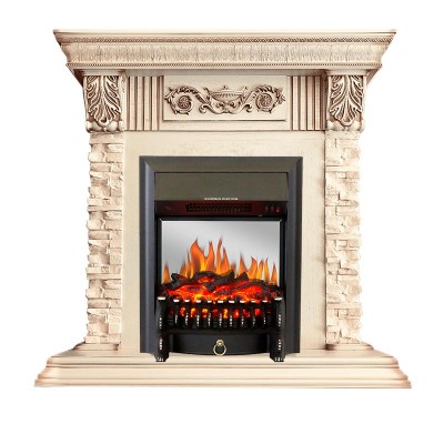 Каминокомплект Royal Flame Luxemburg (каменный) - Сланец/Cлоновая кость патина очаг Fobos FX M Black