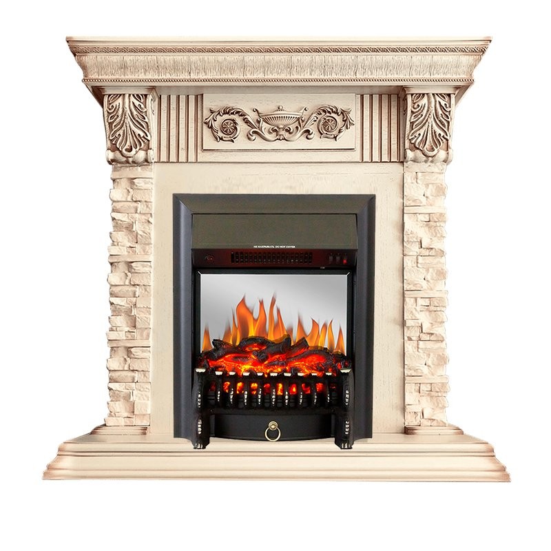 Каминокомплект Royal Flame Luxemburg (каменный) - Сланец/Cлоновая кость патина очаг Fobos FX M Black