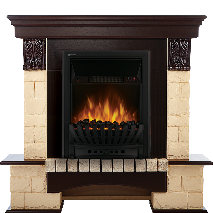 Electrolux Forte Classic камень бежевый, шпон темный дуб с очагом Fobos FX M Black