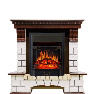 Каминокомплект Royal Flame Pierre Luxe угловой - Темный дуб / Белый с очагом Majestic FX Black