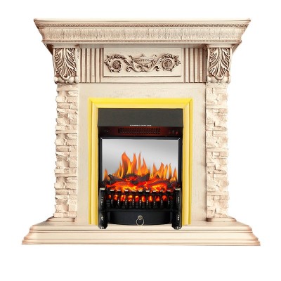 Каминокомплект Royal Flame Luxemburg (каменный) - Сланец/Cлоновая кость патина очаг Fobos FX M Brass