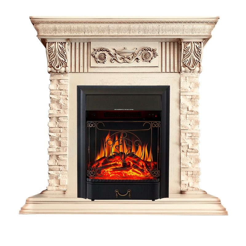 Каминокомплект Royal Flame Luxemburg (каменный) - Сланец/Cлоновая кость очаг Majestic FX Black
