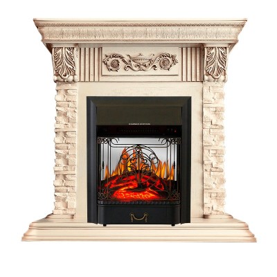 Каминокомплект Royal Flame Luxemburg (каменный) - Сланец/Cлоновая кость очаг Majestic FX M Black