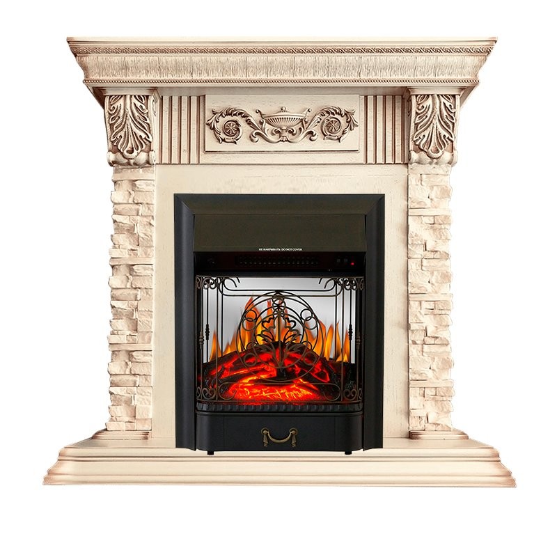 Каминокомплект Royal Flame Luxemburg (каменный) - Сланец/Cлоновая кость очаг Majestic FX M Black