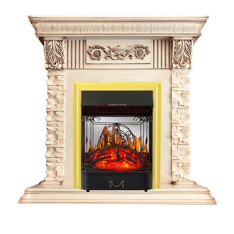 Каминокомплект Royal Flame Luxemburg (каменный) - Сланец/Cлоновая кость очаг Majestic FX M Brass