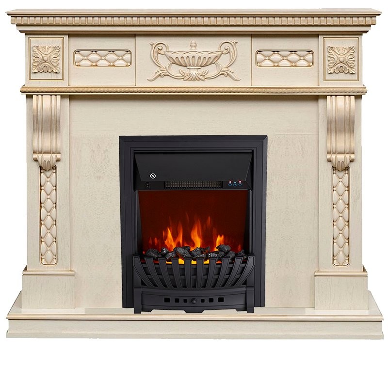 Каминокомплект Royal Flame Corsica - Слоновая кость с патиной с очагом Aspen Black