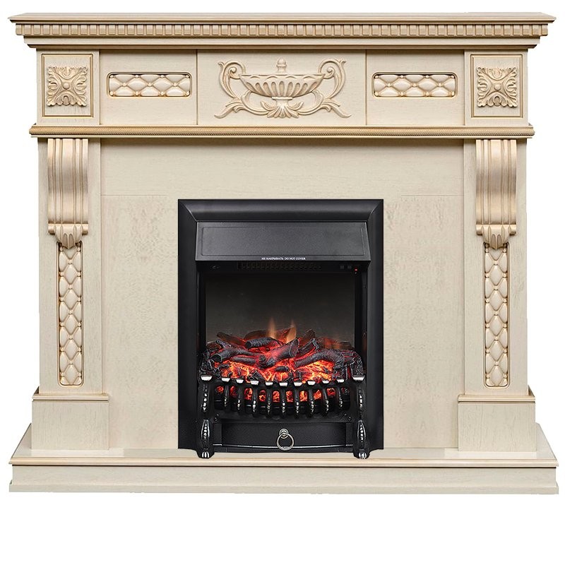 Каминокомплект Royal Flame Corsica - Слоновая кость с патиной с очагом Fobos FX Black