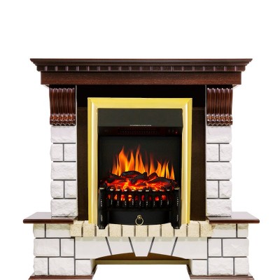 Каминокомплект Royal Flame Pierre Luxe - Темный дуб / Белый с очагом Fobos FX Brass