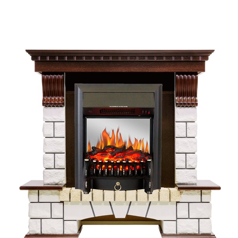 Каминокомплект Royal Flame Pierre Luxe - Темный дуб / Белый с очагом Fobos FX M Black