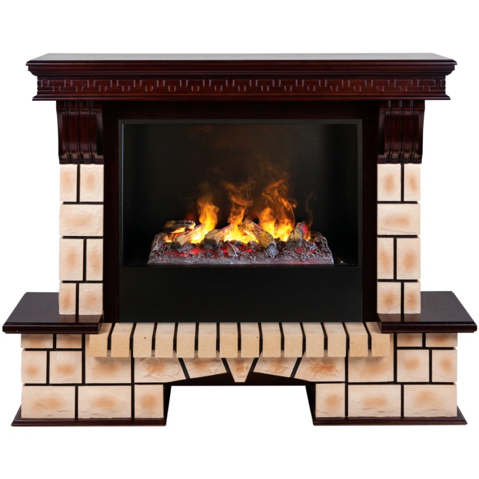 Камин Stone Brick 26 AO с очагом 3D Cassette 630 + Black вставка