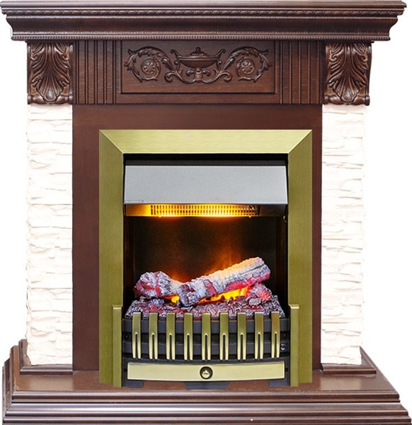 Каминокомплект Dimplex Luxemburg (каменный) - Сланец/Темный дуб с очагом Danville Antique Brass FB2