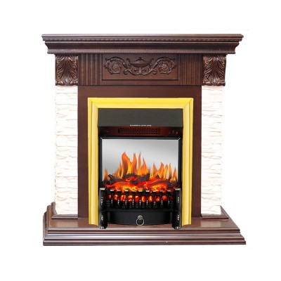 Каминокомплект Royal Flame Luxemburg (каменный) - Сланец/Темный дуб с очагом Fobos FX M Brass
