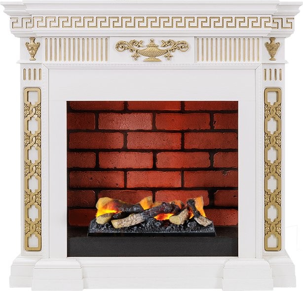 Каминокомплект Dimplex Greece - Белый с золотом с очагом Cassette 400 LNH-INT (с дровами)