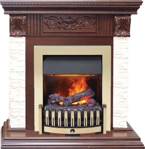 Каминокомплект Dimplex Luxemburg (каменный) - Сланец/Темный дуб с очагом Danville Brass FB2