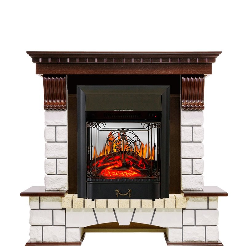 Каминокомплект Royal Flame Pierre Luxe - Темный дуб / Белый с очагом Majestic FX M Black