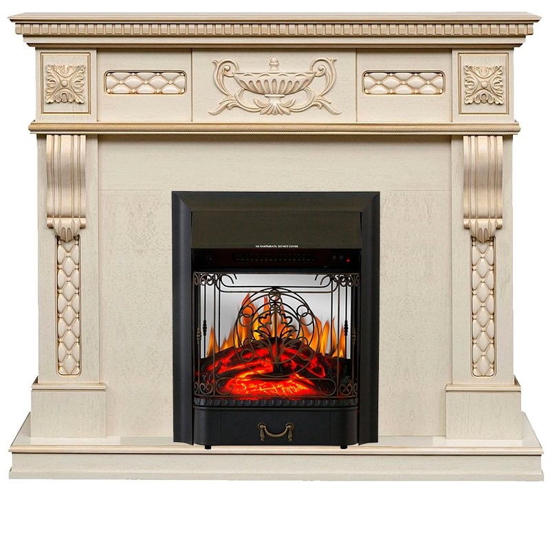 Каминокомплект Royal Flame Corsica - Слоновая кость с патиной с очагом Majestic FX M Black