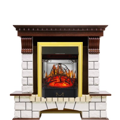 Каминокомплект Royal Flame Pierre Luxe - Темный дуб / Белый с очагом Majestic FX M Brass