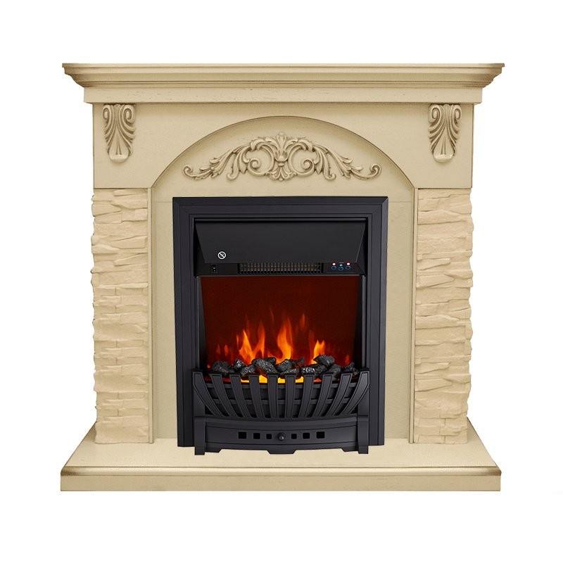Каминокомплект Royal Flame Bern Сланец крупный бежевый / Алебастр темная патина с очагом Aspen Black