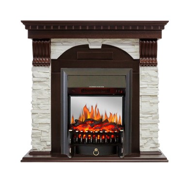 Каминокомплект Royal Flame Dublin - Темный дуб / Сланец белый с очагом Fobos FX M Black