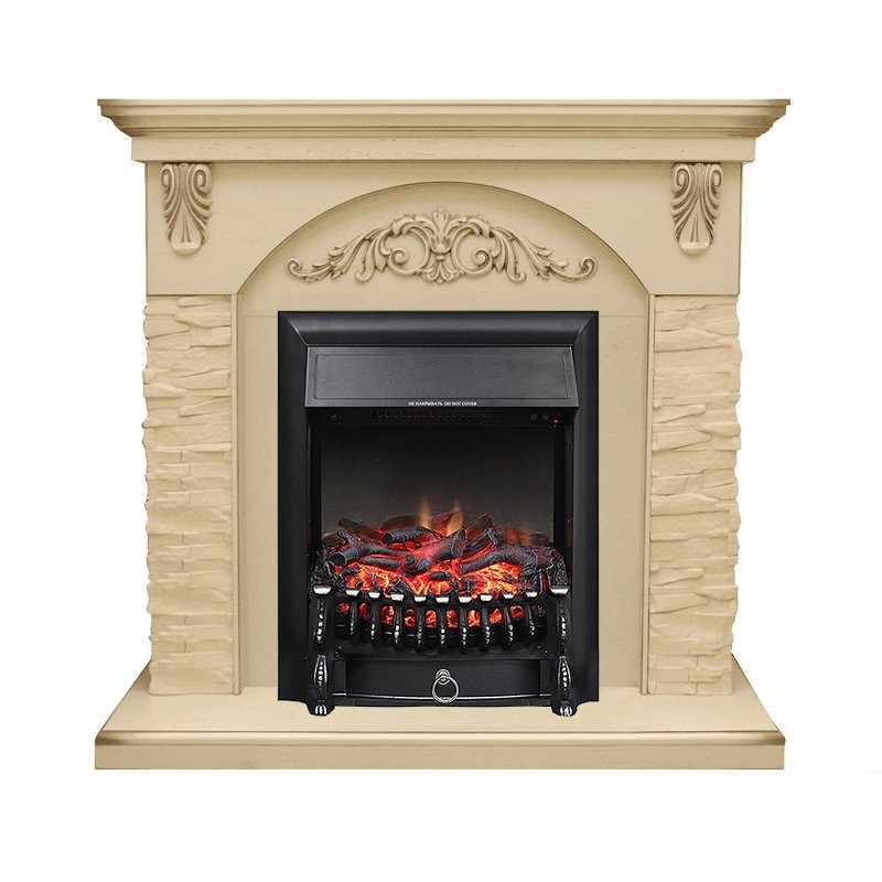 Каминокомплект Royal Flame Bern Сланец крупный бежевый / Алебастр патина с очагом Fobos FX Black