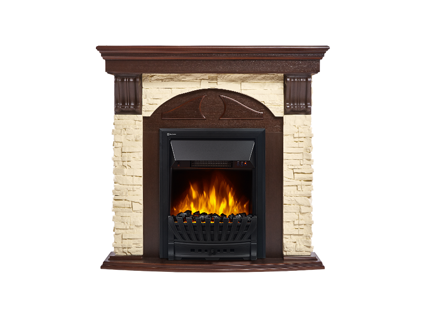 Electrolux Torre Classic камень слоновая кость, шпон темный дуб с очагом Aspen Black