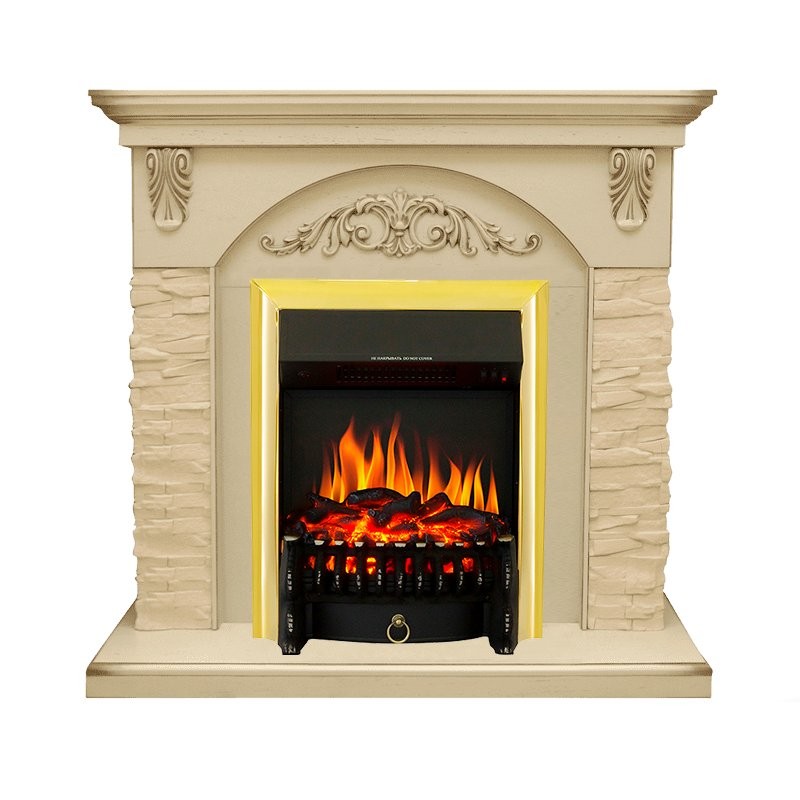 Каминокомплект Royal Flame Bern Сланец крупный бежевый / Алебастр патина с очагом Fobos FX Brass