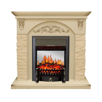 Каминокомплект Royal Flame Bern Сланец крупный бежевый / Алебастр патина с очагом Fobos FX M Black
