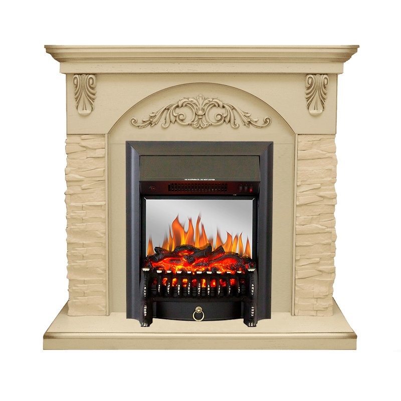 Каминокомплект Royal Flame Bern Сланец крупный бежевый / Алебастр патина с очагом Fobos FX M Black