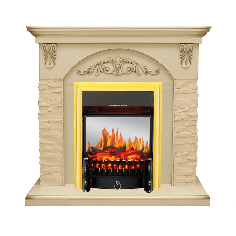 Каминокомплект Royal Flame Bern Сланец крупный бежевый / Алебастр патина с очагом Fobos FX M Brass